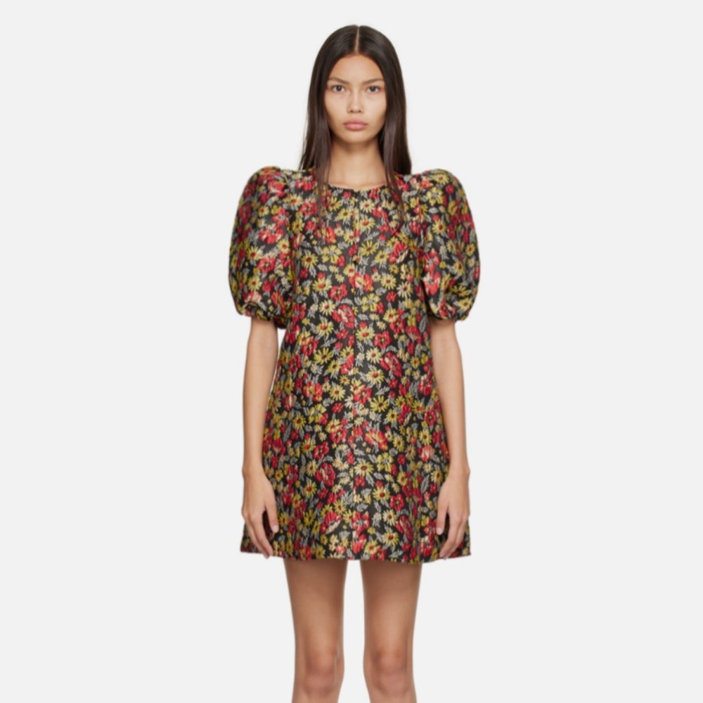 Ganni 3D Jacquard Minidress in Meadow Black